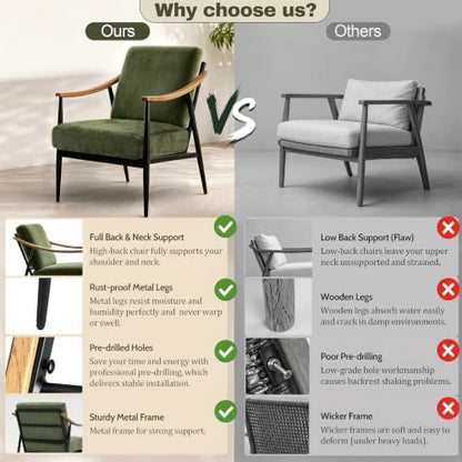 RNKSFX Modern Accent Chairs Set of 2 for Living Room Bedroom Mid Century Arm Chairs Upholstered Office Accent Chairs Comfy Waiting Room Chairs with Metal Frame, Olive Green - color: Olive Green