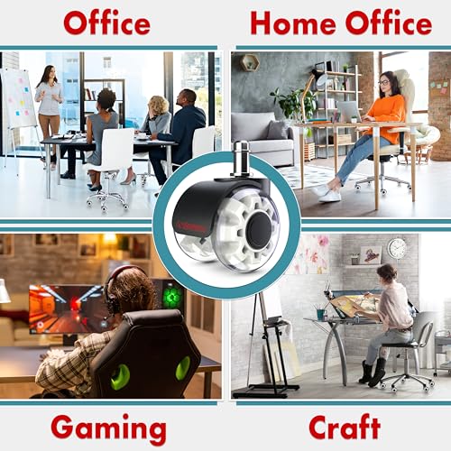 Office Chair Wheels Replacement Set of 5 - Dual 2 Inch Soft Chair Casters for Hardwood Vinyl Tile - Heavy Duty & Safe for All Floors - Universal Fit Most Computer Gaming & Desk Chairs - White - style: White / Transparent
