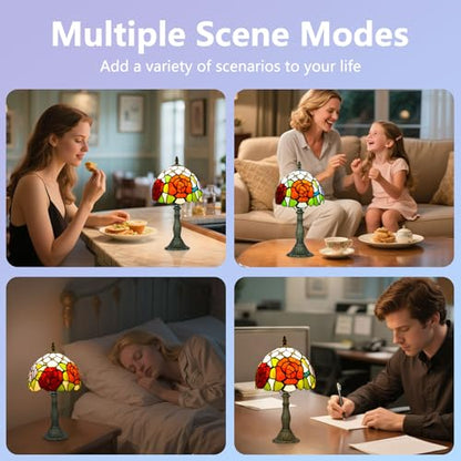8 Inch Small Tiffany Style Table Lamp with Remote Control, Three Roses - color: Three Roses