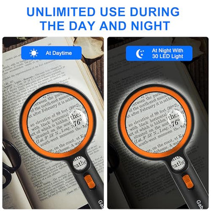 Magnifying Glass with 30 LED Lights, 10X 20X 45X Handheld Illuminated - color: Black & Orange