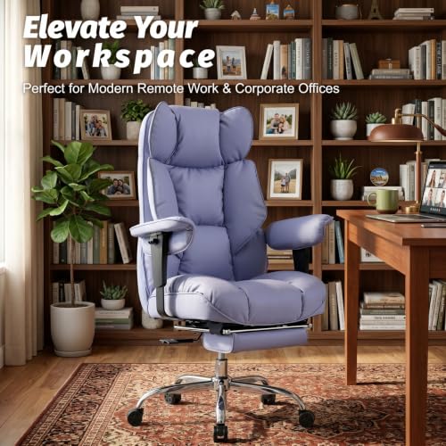 Efomao Executive Office Chair 400lbs,Purple Big and Tall Desk Chair | Mattress-grade pocket spring cushion, sleek leather, 135° recline & footrest for computer gaming setup. - color: 3084p-purple
