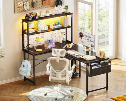 AODK L Shaped Desk Gaming Desk with LED Light & Power Outlet - color: Black, size: 43 Inch