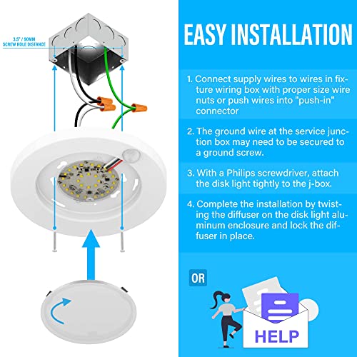 ZAGO LED 6" 120 Volts Closet Light Wired, PIR Motion Sensor Ceiling Disc Light, 15W, 1100 Lumens, CRI>80, 5000K Daylight White for Closet, Laundry, Garage, Pantry, Wet Location, ETL, White, 2 Packs - color: White-5000K-2Packs