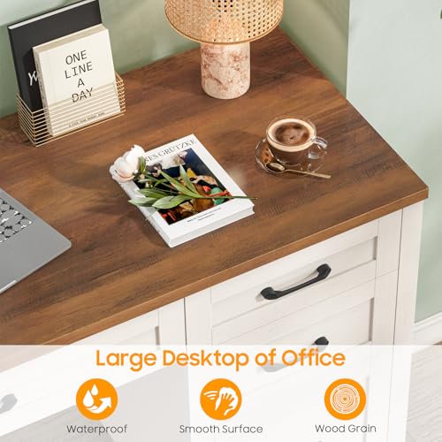 Farmhouse 47" Computer Desk, Executive Desk with File Drawer, Unique White - color: Unique White