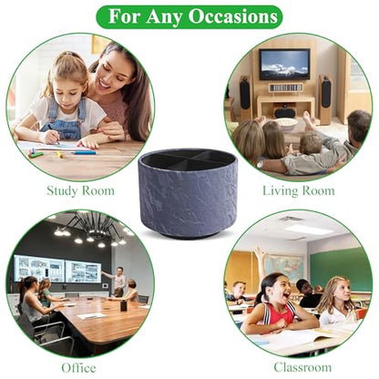 Round Leather Art Supply Organizer,Remote Control Holder,360 Degree Spinning,Multi-Functional Pencil Holder,4 Compartments Desktop Stationary Organizer(1-Hill Blue) - color: 1-Hill Blue
