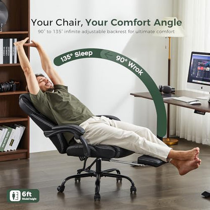 amseatec Big and Tall Office Chair with Footrest, Lumbar Support, Black - color: Black