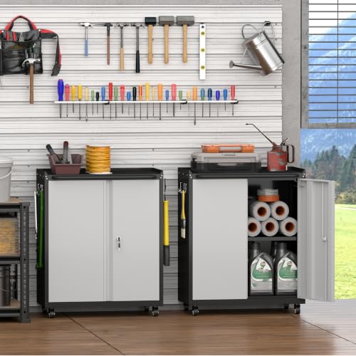 Metal Tool Chest, Rolling Garage Cabinet with Adjustable Shelves, Metal Locking Cabinet with 2 Keys, Steel Tool Chest on Wheels for Basement, Warehouse, Utility Room, Grey - color: 32"h - Grey/Black