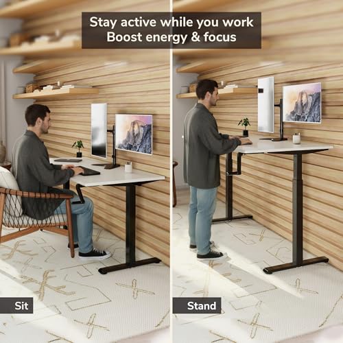 Mount-It! Hand Crank Standing Desk, 55" One-Piece White Top, 132 lbs - color: White