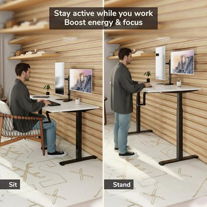 Mount-It! Hand Crank Standing Desk, 55" One-Piece White Top, 132 lbs - color: White