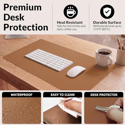 AFIING Leather Desk Mat, Brown, 23.6" x 13.8", Desk Pad Protector - color: Brown, size: 23.6" x 13.7"