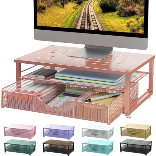 gianotter Computer Monitor Stand Riser with Drawer | Desk Organizers and Accessories Desk Accessories & Workspace Desktop Organizers Storage for Printer Stand (Rose Gold) - color: Rose
