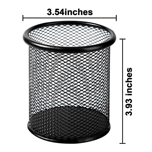 QYH Mesh Pencil Cup for Desk 6 Pack, Black Pen Holder 3.54"x3.93" | Metal Pencil Box, Desk Organizer for Office, School, Home & Business