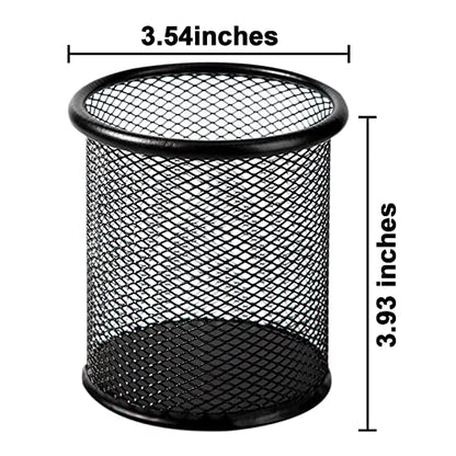 QYH Mesh Pencil Cup for Desk 6 Pack, Black Pen Holder 3.54"x3.93" | Metal Pencil Box, Desk Organizer for Office, School, Home & Business