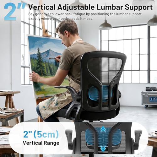 Drafting Chair for Standing Desk, Tall Office Chair with 22"-30" Seat Height &7" Lift Footrest Ring, Ergonomic Executive Mesh Computer Counter Stool with Lumbar Support &Flip-up Arms for Artist - color: Black
