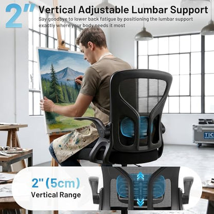 Drafting Chair for Standing Desk, Tall Office Chair with 22"-30" Seat Height &7" Lift Footrest Ring, Ergonomic Executive Mesh Computer Counter Stool with Lumbar Support &Flip-up Arms for Artist - color: Black