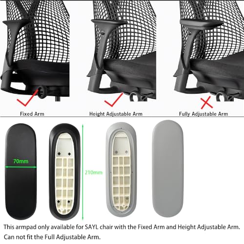 Arm Pads Caps Replacement for Herman Miller Sayl Office Chair, Fixed and Height-Adjustable Armrest, Light Gray Vinyl (1-Pair)