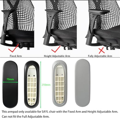 Arm Pads Caps Replacement for Herman Miller Sayl Office Chair, Fixed and Height-Adjustable Armrest, Light Gray Vinyl (1-Pair)