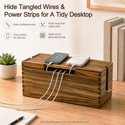 Acacia Wood Cable Management Box, Wooden Cord Hider Organizer for Power Strip, Electrical Hiding, TV Wires, Desk & Floor Cables, Under Desk Cable Organizer for Home Office