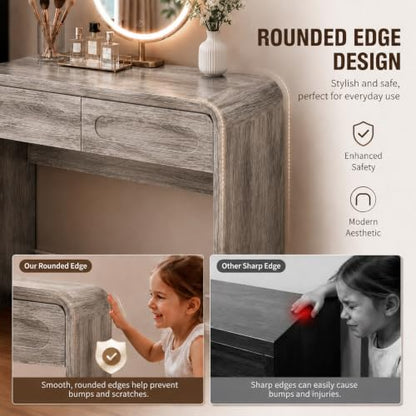 Vanity Desk, Makeup Vanity Desk with Drawers and Hanging Rack | 4 Tier Shelves, Modern Makeup Vanity Table with Curved Profile Design, Makeup Dressing Desk for Bedroom, Grey - color: Grey, size: 15.7"D x 70"W x 47"H