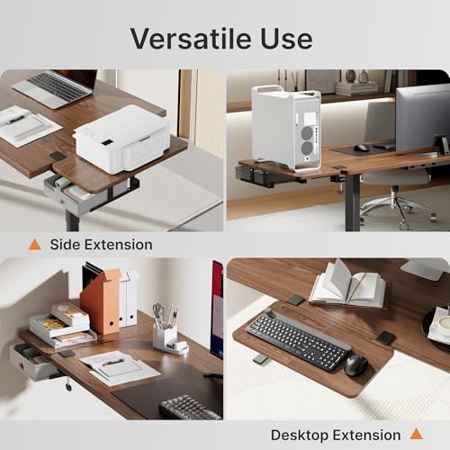 PEGZONE Desk Extender Tray, 24" x 12", with Storage Drawer, Medium, Walnut - color: Walnut, size: Medium
