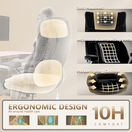 Fabric 600LBS Heavy Duty Office Chair with 5D Flip Arms for Heavy People,Comfy Cloth Big and Tall Desk Chair with Pocket Spring Cushion,High Back Computer Chair with Adjustable Lumbar Support - color: Fabric Black