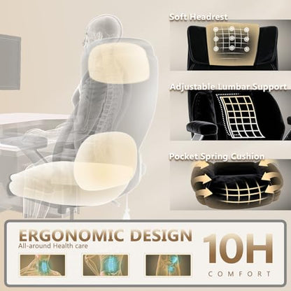 Fabric 600LBS Heavy Duty Office Chair with 5D Flip Arms for Heavy People,Comfy Cloth Big and Tall Desk Chair with Pocket Spring Cushion,High Back Computer Chair with Adjustable Lumbar Support - color: Fabric Black