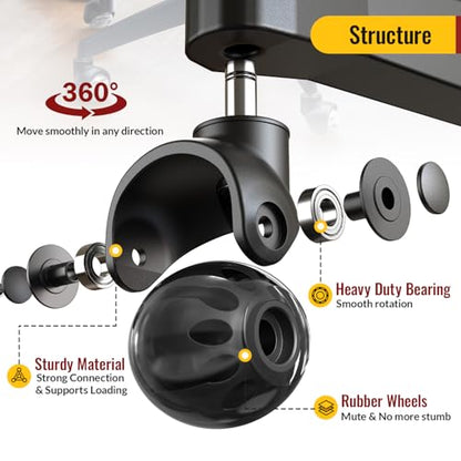 HOLKIE Office Chair Wheels Replacement 11x22mm Universal Fit 2 Inch Rubber Heavy Duty Casters for Carpet Hardwood Floors Gaming Desk Chair Roller Wheels Set of 5 Black Ball Casters Smooth & Silent - color: Black
