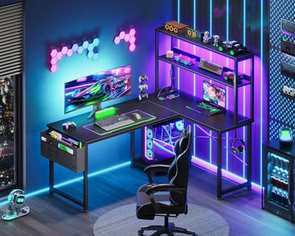 AODK L Shaped Desk Gaming Desk with LED Light & Power Outlet - color: Black, size: 43 Inch