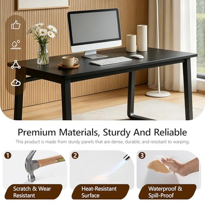 Small Office Computer Desk, Simple Style Writing Desk Waterproof and Scratch-Resistant,Sturdy Study Writing Desk with Wooden Tabletop and Metal Frame for Bedroom, Study Room, Living Room - color: Black, size: 39.4*19.5