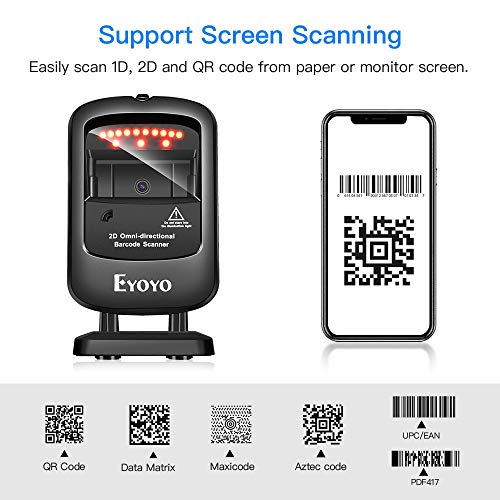 Eyoyo Omnidirectional Hands-Free 1D 2D Desktop USB Wired Barcode Scanner - color: Black Desktop Barcode Scanner