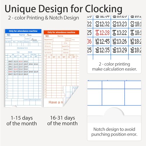 Time Clock with Passcode, Auto-Align Time Card Machine, 6 Punches per Day | Time Clock Punch Machine with 100 Time Cards, 2 Ink Ribbons(1 Inside) and 1 Rack - color: White