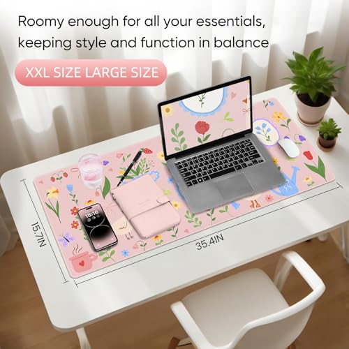 Desk Mat, Leather Desk Pad Blotter Protector, XXL Large Mouse Pad,Computer Laptop Mouse Pads for Desktop,Waterproof Writing Anti-Slip Mousepad for Office and Home I Pink Animals & Flowers - color: Pink Animals & Flowers