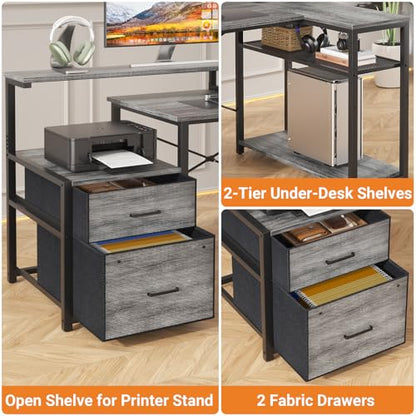 Aheaplus L Shaped Desk with File Drawer, Reversible L Shaped Gaming Desk - color: White Oak
