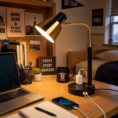 Adjustable Desk Lamp with Dual USB-C/A & AC Outlet 340° Swivel Lamp Head - style: Modern 1