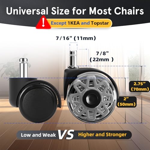 Office Chair Wheels Replacement, 2.5 Inch Heavy Duty Caster Set, for Carpet and Hardwood Floors, Universal Size 11x22mm, Fits 99%, Grey - style: 2.5 inch-Grey