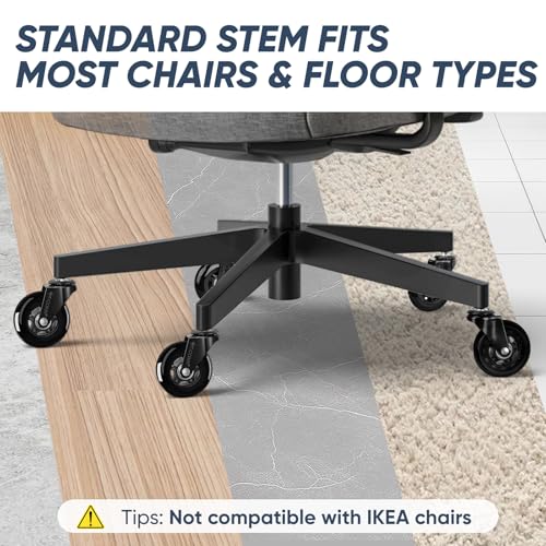 TICONN Office Chair Caster Wheels Set of 5 for Tile, Hardwood Floors and Carpets, Universal Fit for Most Chairs (Black) - style: Black