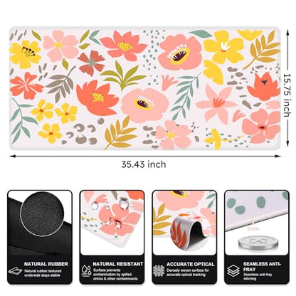 iCasso Desk Matt for Desktop,Cute Desk Pad Mat,Flowers Leaves - color: Flowers Leaves