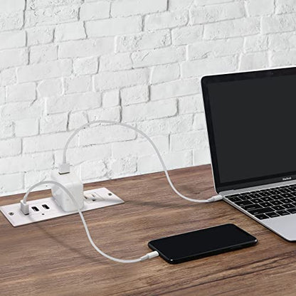 Desk Power Strip with USB Recessed Mounted Desktop Power Outlet 2 Outlets 3 USB Ports (15W/3A) Flat Power Plug, Charge Station for Table Cabinet Sofa Counter - color: White