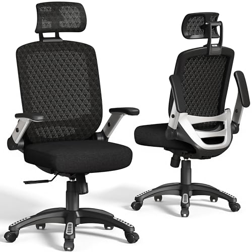 GABRYLLY Ergonomic Office Chair, High Back Home Desk Chair with Flip-Up Arms, 3D Headrest, Thick Sponge Seat &90-120° Recline, Big and Tall Mesh Executive Chairs for Man Woman, Midnight-Cloud - color: Midnight Cloud
