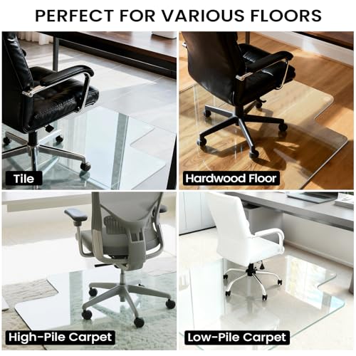 Tempered Glass Chair Mat with Lip, 36”x48” Heavy-Duty Office Floor Protector for Under-Desk Reach, for Carpet & Hardwood, 1/5" Thick - size: 36" x 48" w/ Lip
