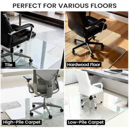 Tempered Glass Chair Mat with Lip, 53" x 45" Heavy-Duty Office Floor Protector for Under-Desk Reach, for Carpet & Hardwood, 1/5" Thick - size: 45" x 53" w/ Lip