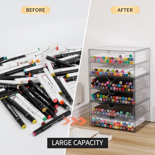 Clear Desk Drawer Organizer, 6 Drawers, Plastic - size: 6 Drawers