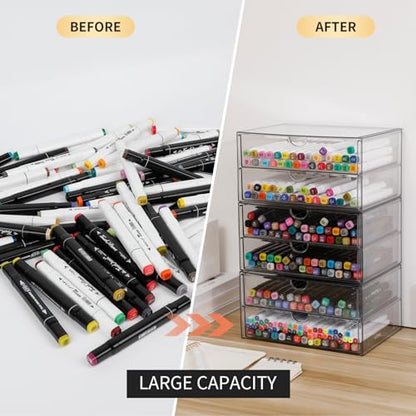 Clear Desk Drawer Organizer, 6 Drawers, Plastic - size: 6 Drawers