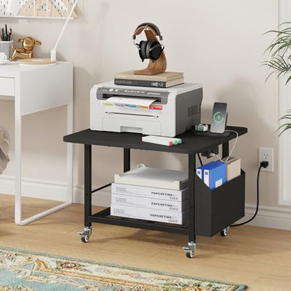 YAOHUOO 23.6" Large Printer Stand with Power Outlet,3D Printer Table,Black - color: Black