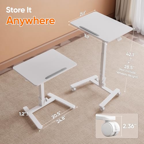 Monomi 25“ Mobile Folding Desk,Pneumatic Sit-Stand Table,No Assembly,White | Height Adjustable Rolling Laptop Desk,Space-Saving Portable Small Desk with Wheels,Ideal for Home Office,Craft & Study - color: White