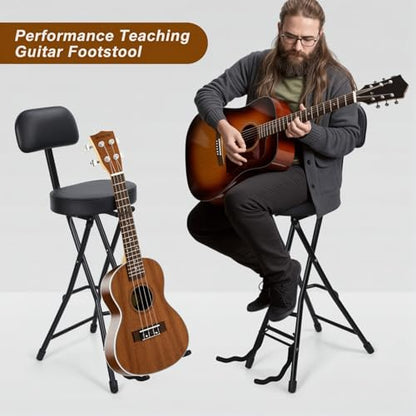 Guitar Seat with Stand, Guitar Stool with Padded Cushion, Collapsible Design, Heavy-Duty Ergonomic Backrest, Guitars Stool (Black) - color: Black-d