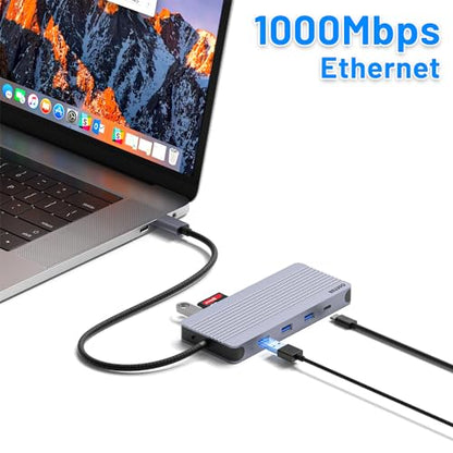 12-in-1 USB C Hub with M.2 SSD Enclosure – Expand Your Laptop with 4K/60Hz HDMI, 1Gbps Ethernet & Dual Storage (NVMe/SATA), USB 3.0/USB-C (5Gbps)–Works with MacBook Pro, Perfect for Multi-Tasking - size: 12 in 1 Support SATA & NVMe