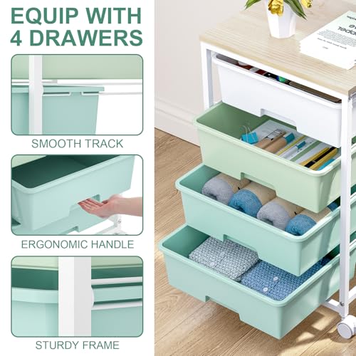 SYKIARIOL Rolling Cart with Drawers, 4-Drawer Utility Cart, Green - color: Green, size: 4 Drawers