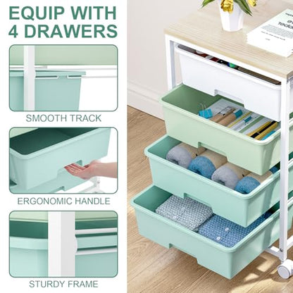 SYKIARIOL Rolling Cart with Drawers, 4-Drawer Utility Cart, Green - color: Green, size: 4 Drawers