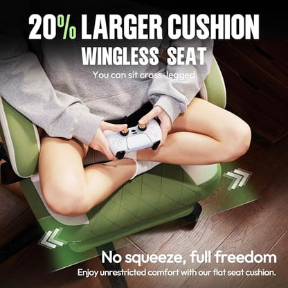 Dowinx Gaming Chair Fabric with Pocket Spring Cushion, High Back Ergonomic Computer Chair with Footrest for Adults, Massage Lumbar Support Swivel Game Chair for Office Gaming 300LBS, Green - color: Green